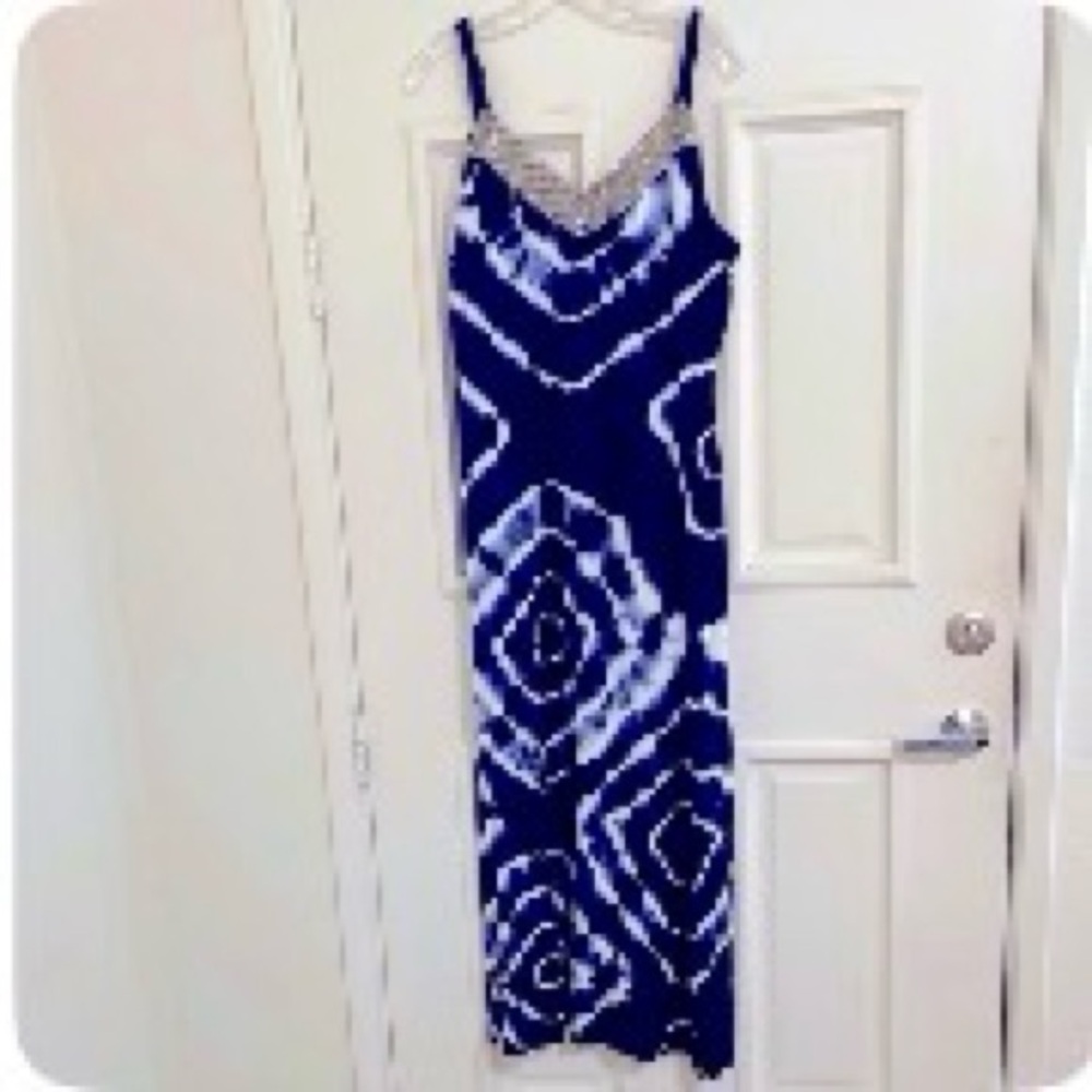 INC Blue Tie Dye Maxi Resort Dress Sz L